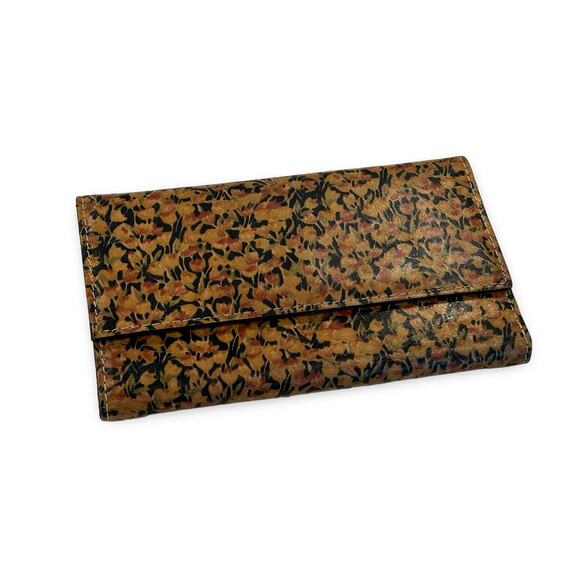 Patricia Nash Terresa Trifold Wallet Tan Brown Leather Floral Print - Picture 1 of 8